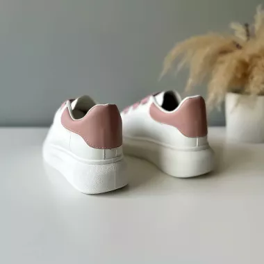 Adidasi dama casual albi cu roz, inchidere cu elastic, 8901 